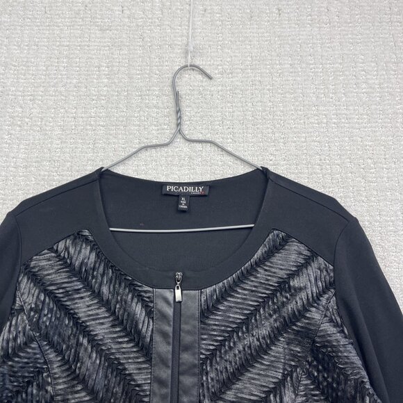 Picadilly Full Zip Jacket Black Moto Textured Mix-Media Women Sz XL Canada Made - Picture 2 of 13